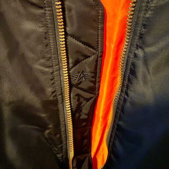 Alpha Industries Black Bomber Jacket with Orange Lining - Picture 3 of 4